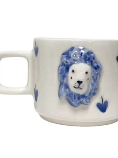 Кружка ручной работы Мария Гордеева с фигуркой «Лев», в яблочки, полуфарфор, 250 мл