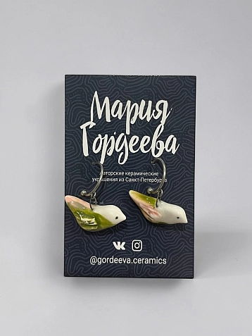 Серьги Мария Гордеева «Птички», керамика, зелёные, фото 1.