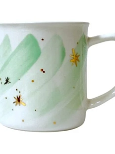 Кружка ручной работы Анна Герман с золотыми звёздочками, зелёная, фарфор, 450 мл