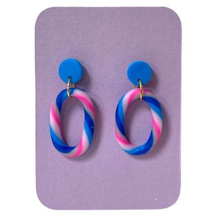 Серьги с розово-голубыми кольцами, полимерная глина, фото 1.