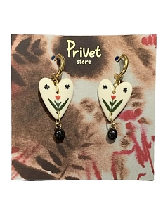 Серьги-конго Звер ручной работы с бусиной «Сердце с цветком», разноцветный, керамика