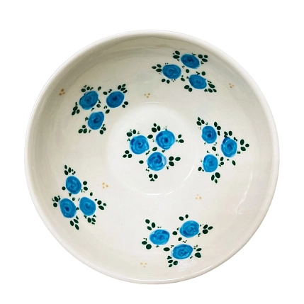 Пиала ручной работы Slowday Ceramics с синими розочками «Винтаж», керамика, 13 см, фото 1.