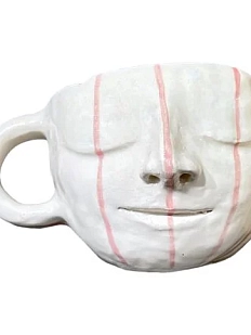 Кружка ручной работы с розовыми полосами «Лицо», керамика, 250 мл