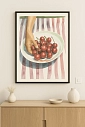 Постер интерьерный DARI DARI «Тарелка черешни на полосатой скатерти», А2, превью фото 2
