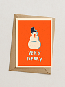 Открытка ретро со снеговиком на Новый год «Very Merry», превью фото 1
