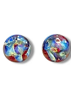 Круглые серьги-гвоздики Керко «Далеко», красно-синие, стекло