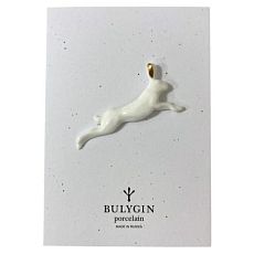 Брошь ручной работы Bulygin «Заяц», фарфор, бело-золотистая