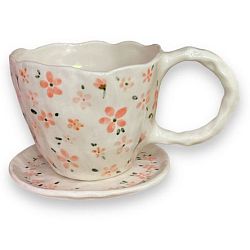 Чайная пара ручной работы «Розовые цветы», керамика, 400 мл