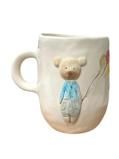 Кружка ручной работы Катя Вебер «Мишка с шариком», белая, полуфарфор, 300 мл