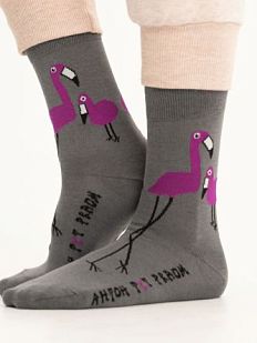 Носки «Все обожают розовых фламинго», р-р 38-41, серые