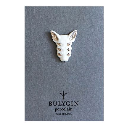 Брошь ручной работы Bulygin «Кошка 6 глаз», бело-серебристая, фарфор, фото 2.