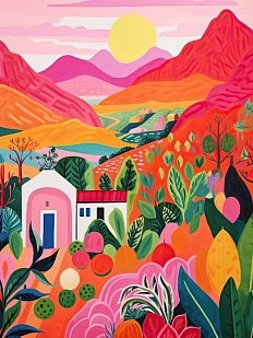 Постер интерьерный DARI DARI «Пейзаж с красной горой», А4