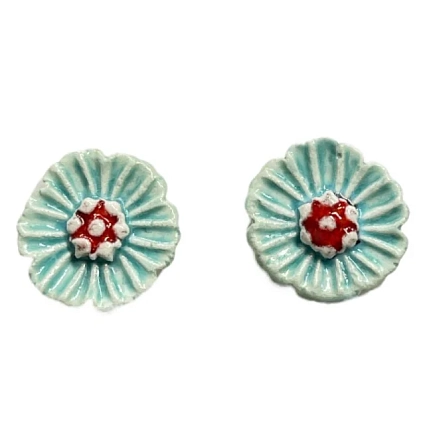 Серёжки-гвоздики КерамЕлКа «Цветочки», керамика, голубые, фото 1.