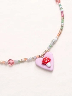 Чокер ручной работы Радость Рядом с сердечком «Мухомор», полимерная глина, бисер