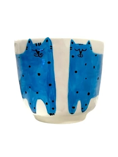 Чашка для чая ручной работы Кот синяя, керамика, 250 мл