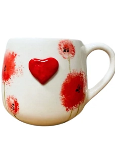 Кружка ручной работы Катя Вебер «Красные одуванчики», белая, керамика, 200 мл