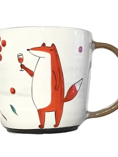 Кружка ручной работы Ким керамика с росписью Лис с винишком, керамика, 450 мл