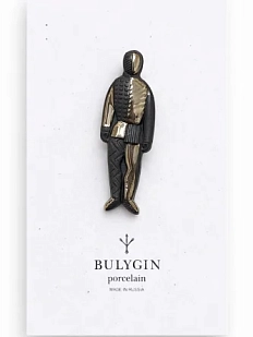 Брошь ручной работы Фарфор Булыгина «Малевич», чёрно-серебристая