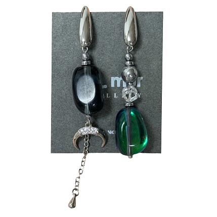 Серьги-конго Бур.Мур «Северное сияние», латунь, горный хрусталь, гематит, фото 2.