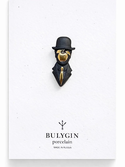 Брошь ручной работы Фарфор Булыгина «Магритт», чёрно-золотистая, фото 1.