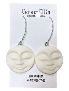 Серьги «Лица», фарфор, белые матовые