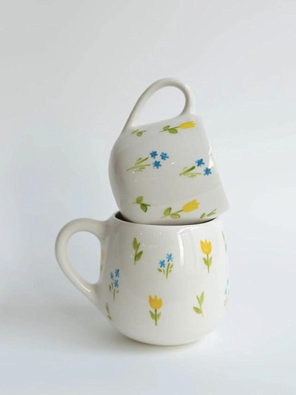 Кружка ручной работы РУКИ В ГЛИНЕ «Весенняя поляна», керамика, 250 мл, круглая, фото 3.