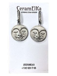 Серьги «Лица», фарфор, бело-серые