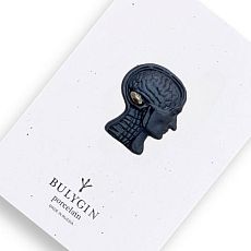 Брошь ручной работы Bulygin «Мозг», фарфор, чёрно-серебристая