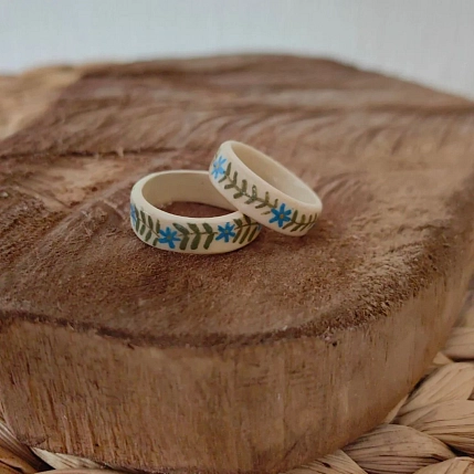 Кольцо Боттери керамика в голубой цветочек, керамика, фото 3.