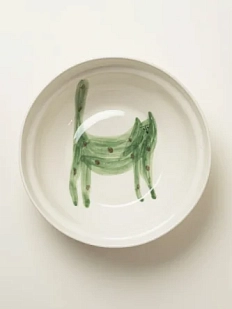 Тарелка ручной работы Донышко-горлышко «Кот Краш Зеленый», белая, керамика