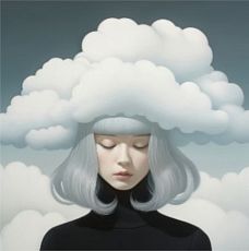 3D Стикер на телефон «Девушка в облаках», серый, объёмный