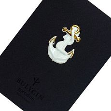 Брошь ручной работы Bulygin «Якорь», фарфор, бело-золотистая