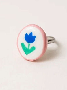 Кольцо ручной работы Радость Рядом «Синий цветочек», полимерная глина, круглое, незамкнутое