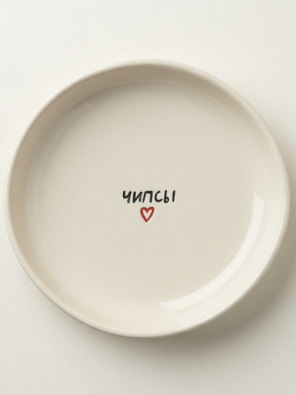 Тарелка ручной работы «Чипсы» с сердечком, керамика, 15 см, фото 1.