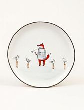 Тарелка ручной работы Ким керамика с бортиком Лис и чайки, белая, 21 см