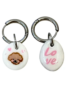 Серьги-конго Радость Рядом с овальной подвеской «Собачка и Love», полимерная глина, белые