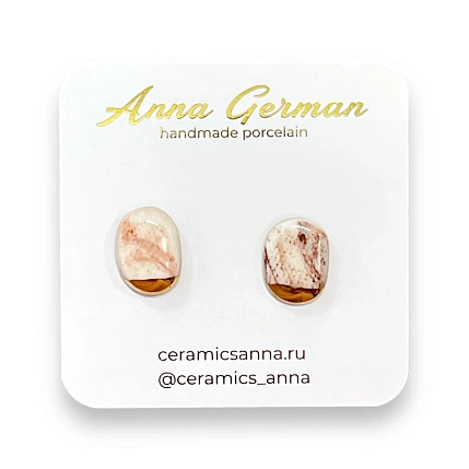 Серёжки-гвоздики Анна Герман «Овал», фарфор, розово-золотые, фото 1.