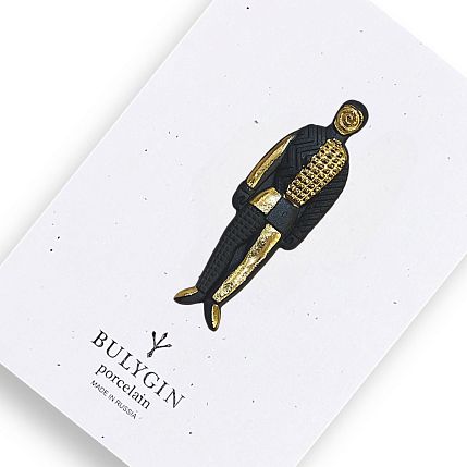 Брошь ручной работы Bulygin «Малевич №2», фарфор, чёрно-золотистая, фото 1.