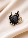 Брошь ручной работы Фарфор Булыгина «Кофейник», чёрно-золотистая, превью фото 5