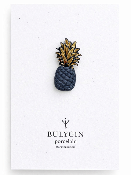 Брошь ручной работы Bulygin «Ананас», фарфор, чёрно-золотистая, фото 1.