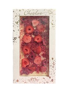 Шоколад белый с клубникой и малиной, без сахара