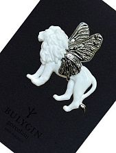 Брошь ручной работы Bulygin «Лев», бело-серебристая, фарфор