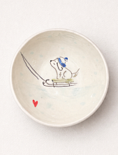Пиала ручной работы НАДО ЖЕ с росписью «Собачка на санках», белая, керамика, 10 см