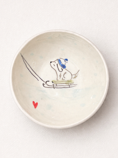 Пиала ручной работы НАДО ЖЕ с росписью «Собачка на санках», белая, керамика, 10 см