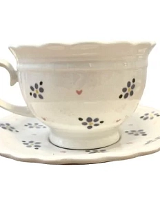 Чайная пара ручной работы Slowday Ceramics в фиолетовый цветочек с сердечками «Винтаж», полуфарфор, 250 мл