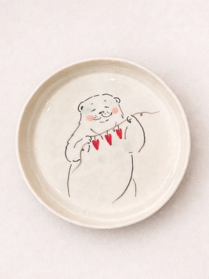 Тарелка ручной работы НАДО ЖЕ с росписью «Мишка с гирляндой», белая, керамика, 14 см, фото 1.