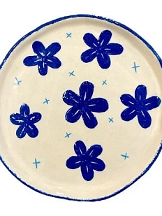 Тарелка ручной работы Малёма с росписью Синие цветы, керамика, 14,5 см