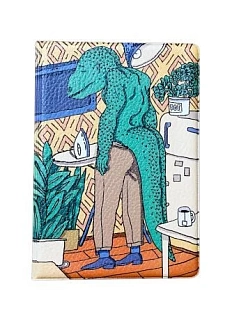 Обложка на паспорт Валя Карнавалова «Ящер с утюгом», светло-жёлтая, ПВХ