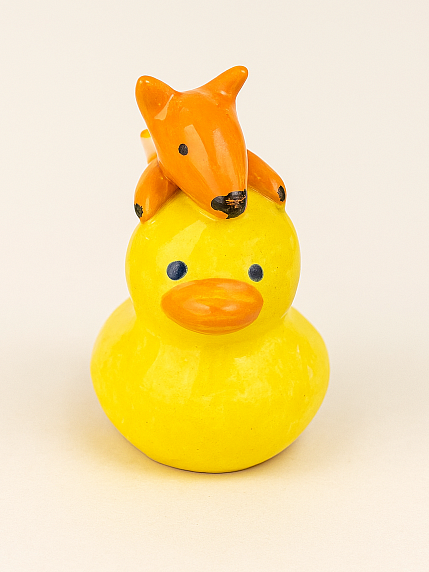 Керамическая фигурка Уточка с лисёнком, 7 см, фото 1.