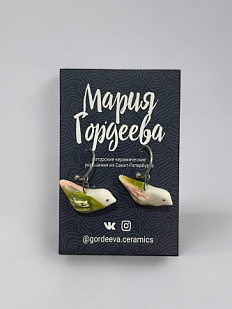 Серьги «Птички», керамика, зелёные